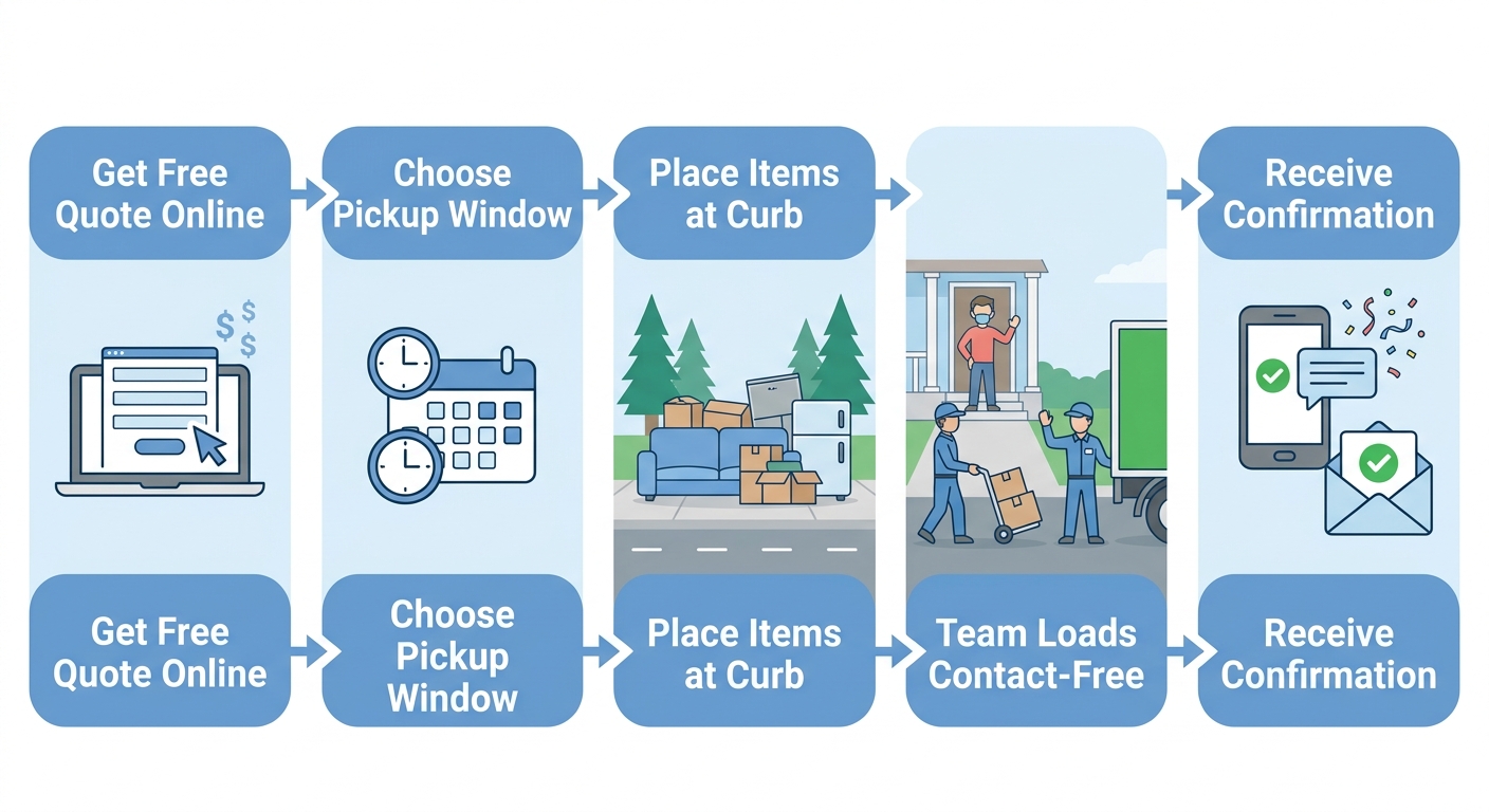 Five-step horizontal process flow for contact-free curbside junk removal in Coquitlam